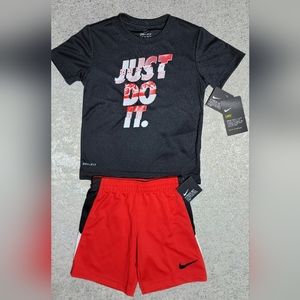 ❤️🖤NWT Boys Size 4 Nike Black and Red Just Do It Dri-Fit 2 Piece Set